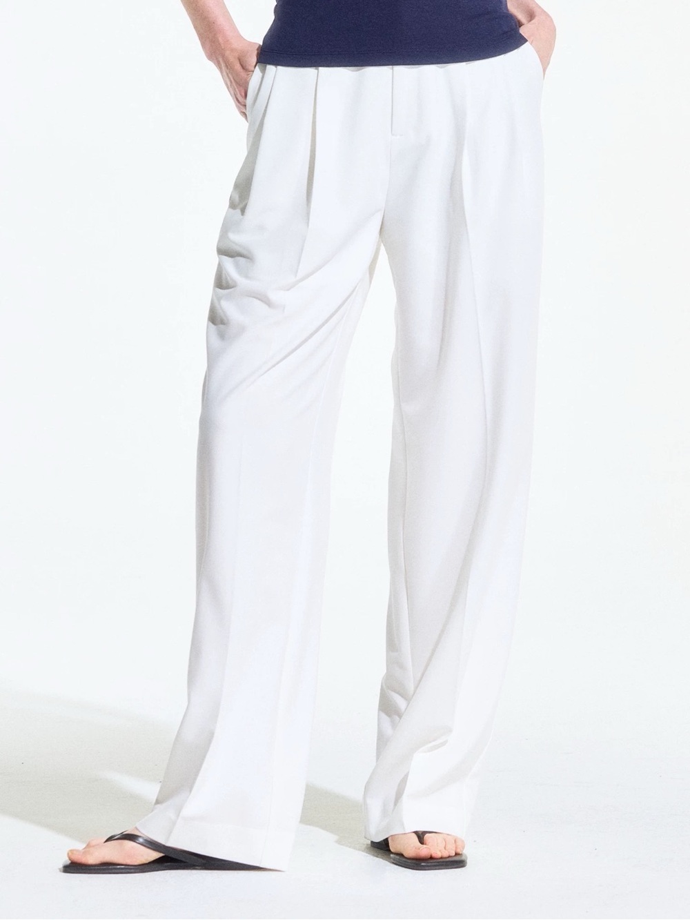 Wide Leg White Women's Trousers - Picture 1 of 7